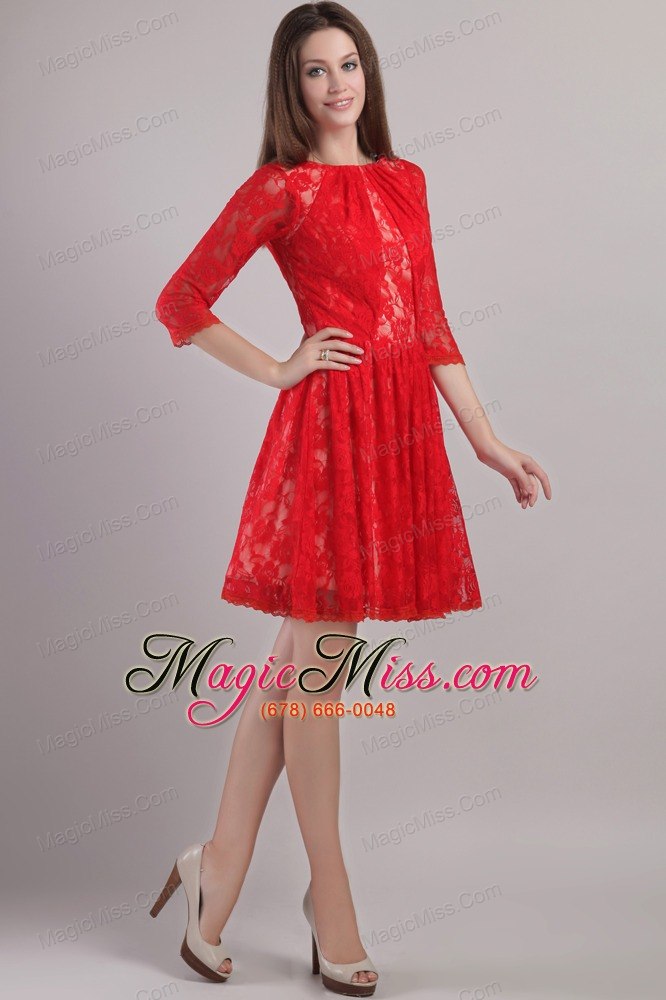 wholesale red empire bateau mini-length lace embroidery mother of the bride dress