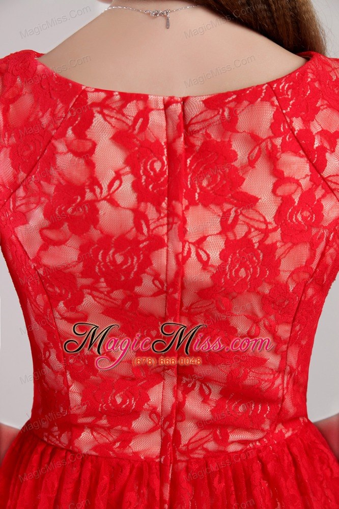 wholesale red empire bateau mini-length lace embroidery mother of the bride dress