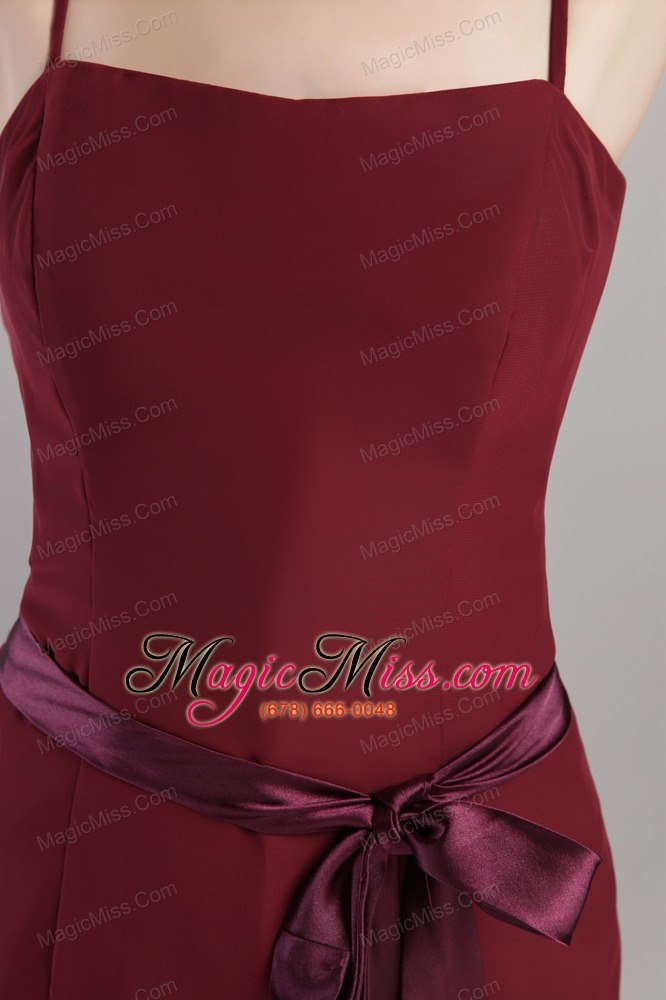 wholesale burgundy column / sheath strapless knee-length chiffon sash mother of the bride dress