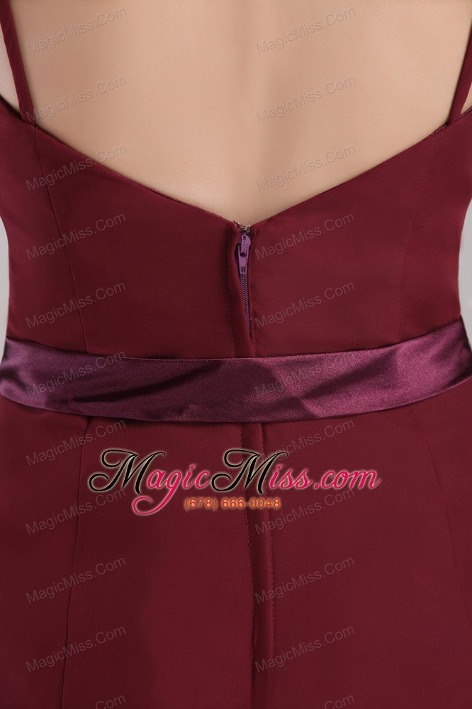 wholesale burgundy column / sheath strapless knee-length chiffon sash mother of the bride dress