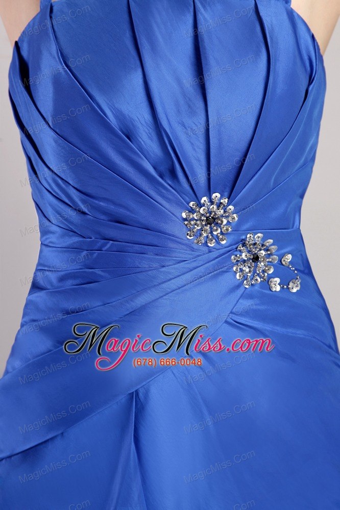 wholesale blue column / sheath strapless mini-length taffeta beading mother of the bride dress