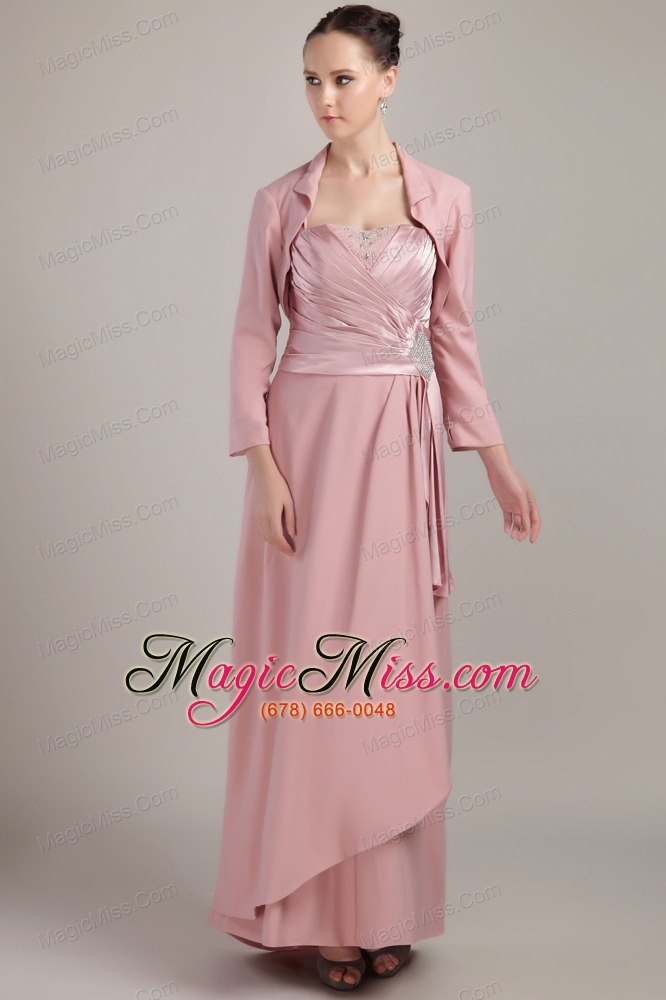 wholesale pink column / sheath wide straps floor-length elastic woven satin beading mother of the bride dress