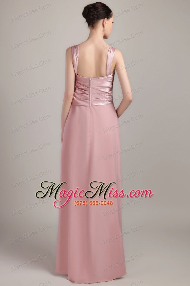 wholesale pink column / sheath wide straps floor-length elastic woven satin beading mother of the bride dress