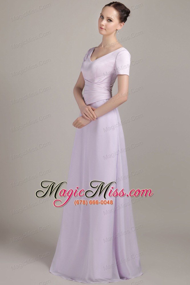 wholesale lilac column / sheath v-neck floor-length chiffon ruch mother of the bride dress