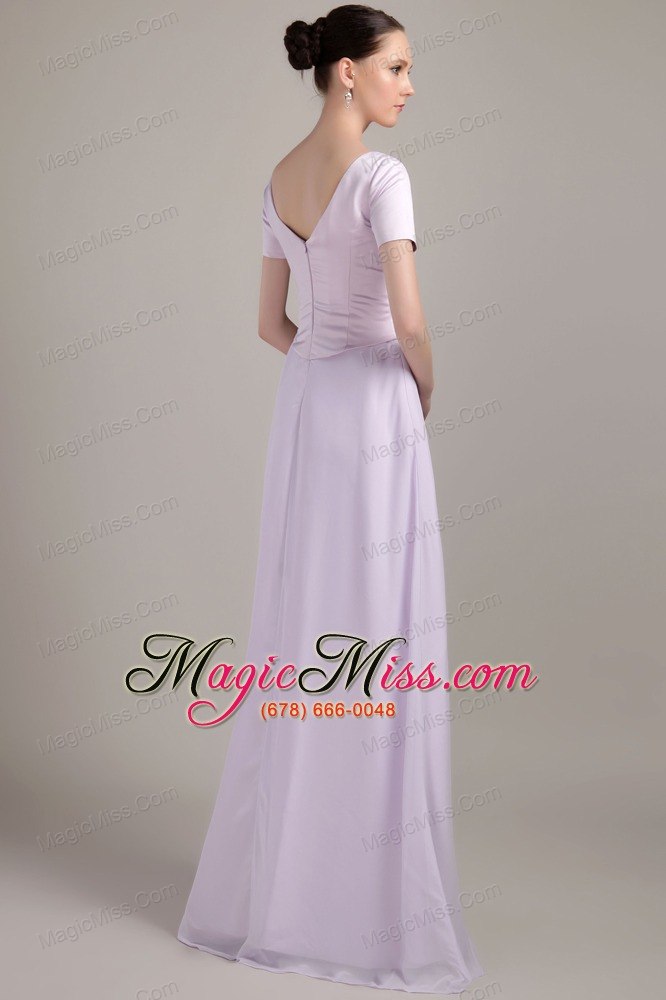 wholesale lilac column / sheath v-neck floor-length chiffon ruch mother of the bride dress