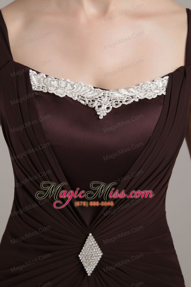 wholesale brown column / sheath square brush train chiffon ruch and appliques mother of the bride dress