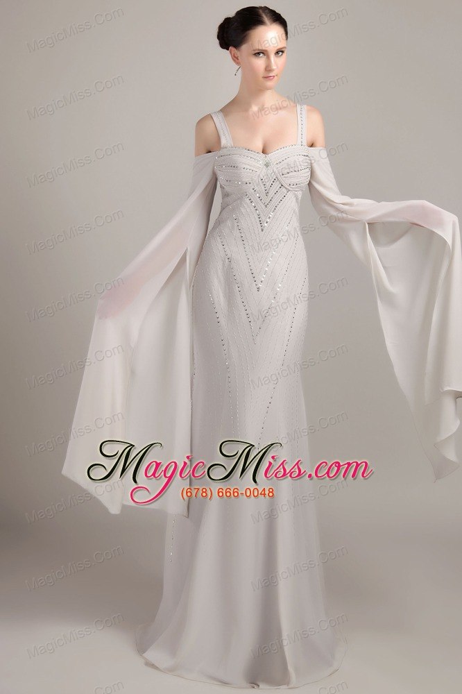 wholesale grey column / sheath wide straps brush train chiffon beading mother of the bride dress
