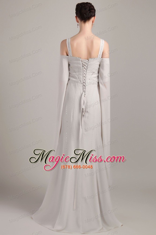 wholesale grey column / sheath wide straps brush train chiffon beading mother of the bride dress