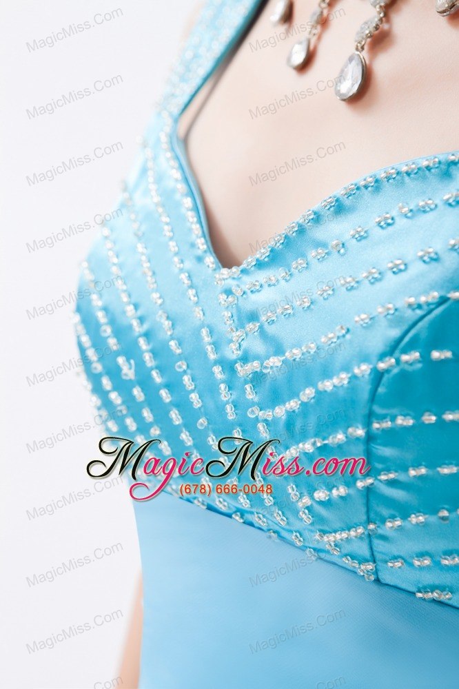 wholesale baby blue column straps floor-length chiffon beading prom dress