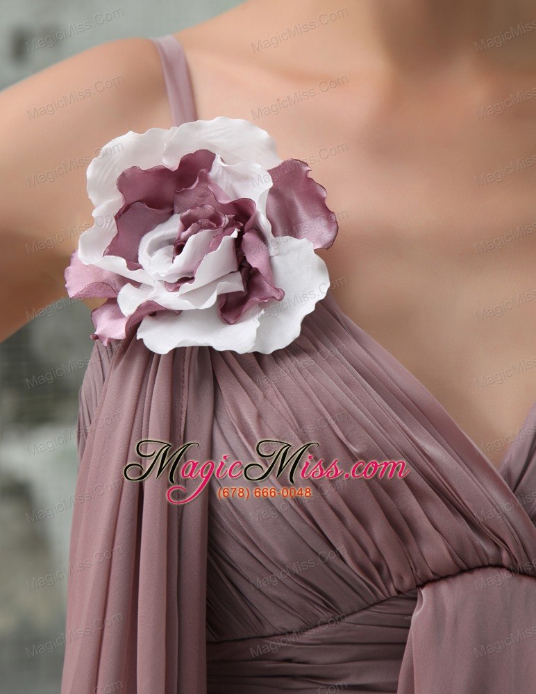 wholesale burgundy spaghetti straps ruching chiffon prom dress