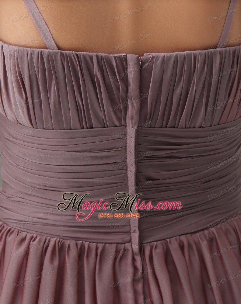 wholesale burgundy spaghetti straps ruching chiffon prom dress