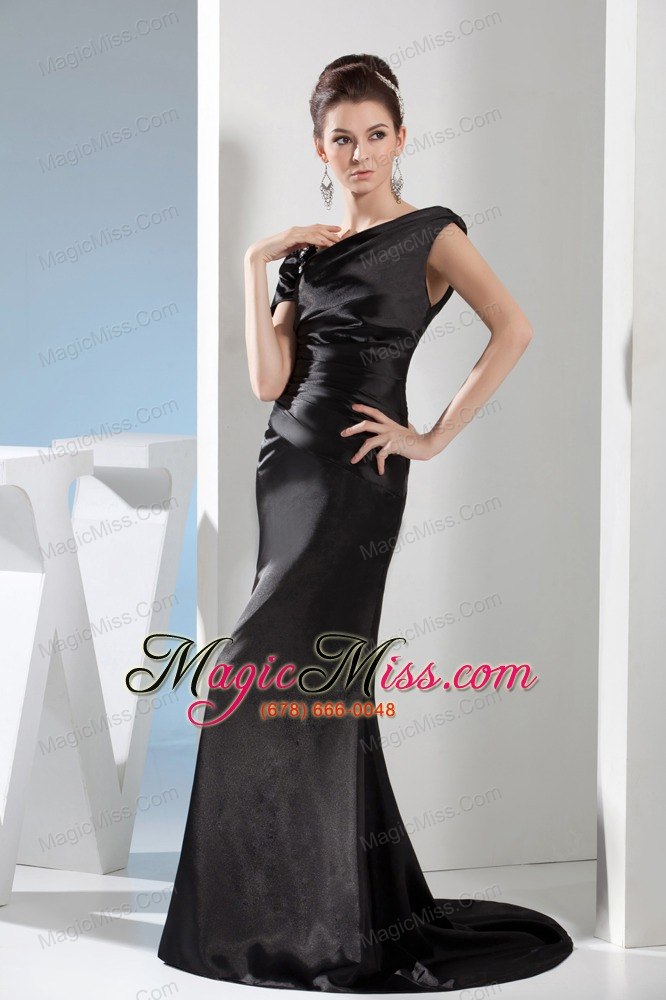 wholesale appliques mermaid asymmetrical black prom dress