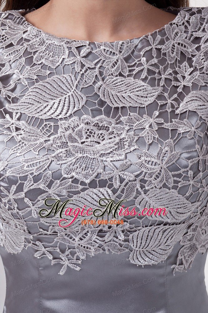 wholesale lace scoop grey column brush train prom dress