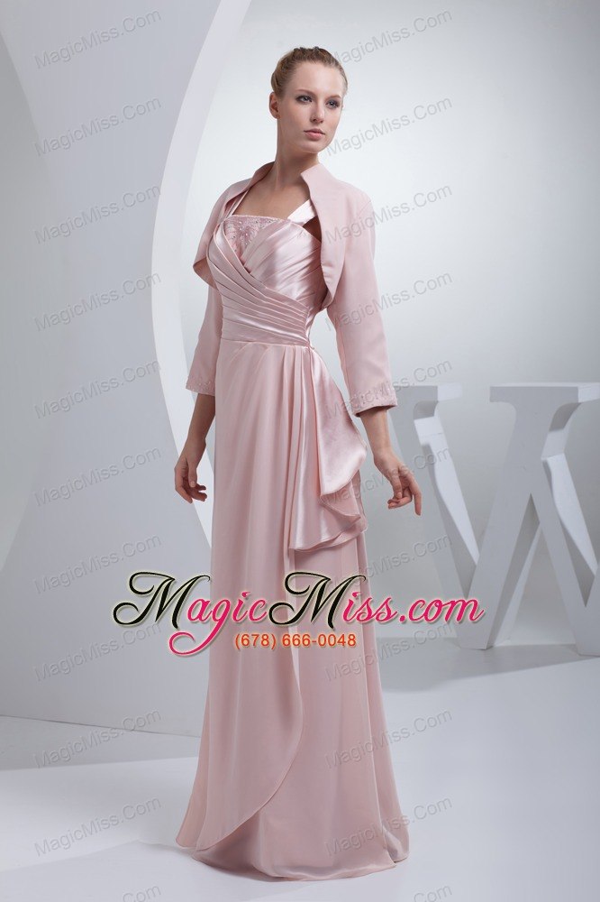 wholesale beading and ruching straps baby pink long prom dress