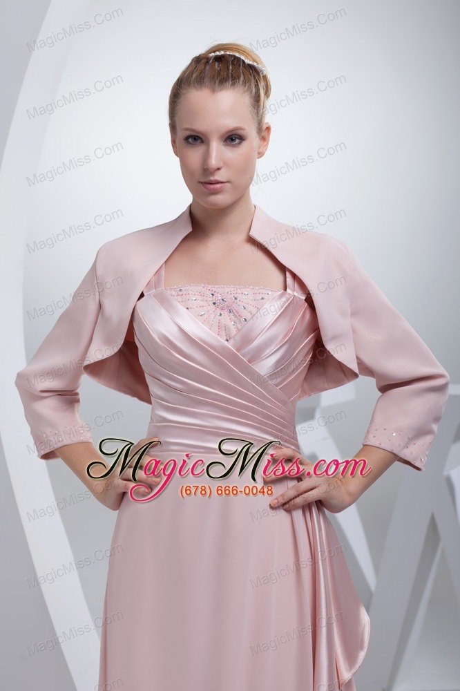 wholesale beading and ruching straps baby pink long prom dress