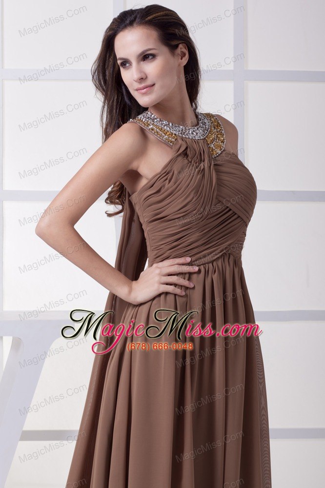 wholesale beading and ruching brown watteau train prom dress