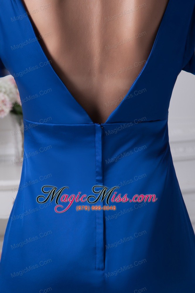 wholesale v-neck 3/4 sleeves blue brush train mother of the bride dress