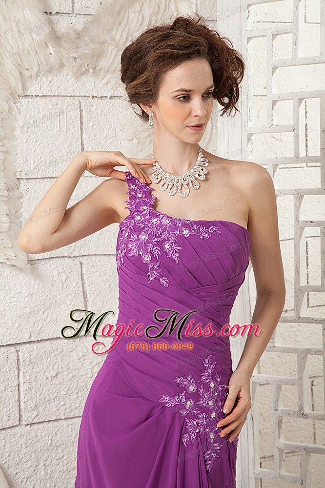 wholesale 2013 bright purple mother of the bride dress column one shoulder chiffon appliques brush train