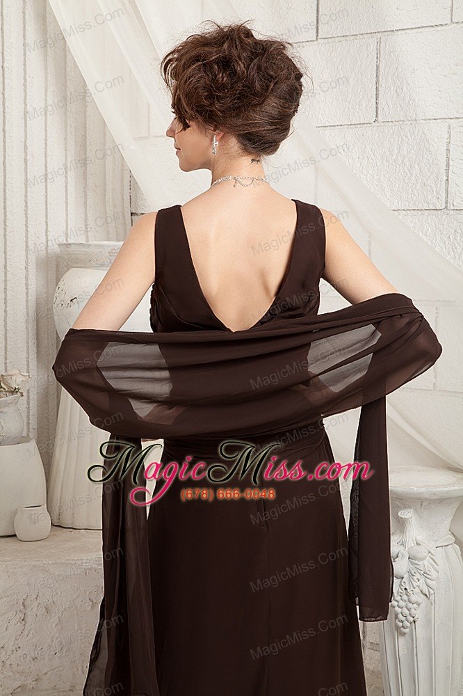 wholesale brown column v-neck floor-length chiffon ruch mother of the bride dress