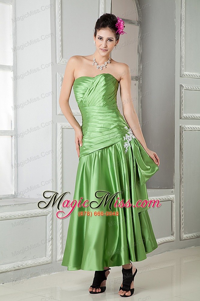 wholesale spring green a-line sweetheart elastic woven satin appliques mother of the bride dress