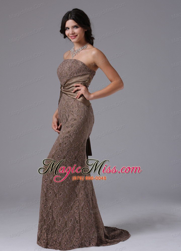 wholesale lace mermaid strapless and watteau train for modest prom dress
