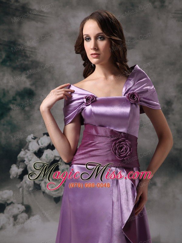 wholesale lavender empire off the shoulder floor-length taffeta hand made flowers prom / evening dress