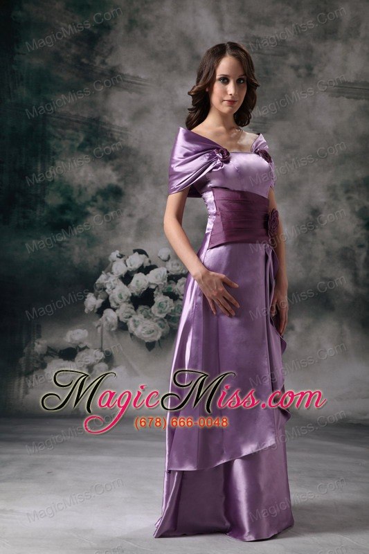 wholesale lavender empire off the shoulder floor-length taffeta hand made flowers prom / evening dress