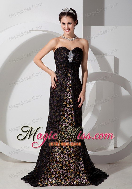 wholesale beautiful black column sweetheart print prom dress chifffon with beading