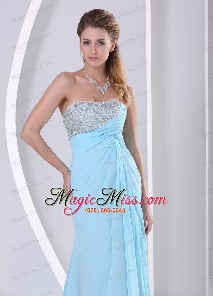 wholesale wholesale aque blue high slit beading and ruch 2013 celebrity dress party style