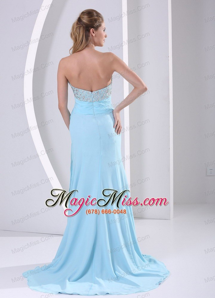 wholesale wholesale aque blue high slit beading and ruch 2013 celebrity dress party style