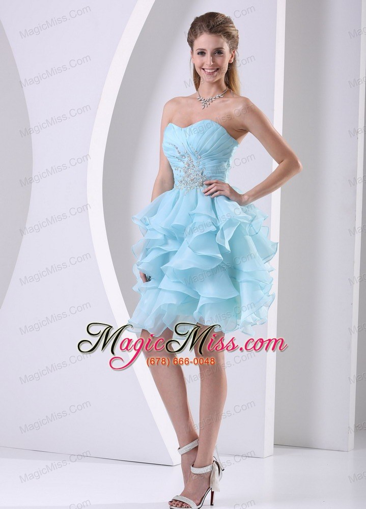 wholesale stylish aque blue ruffles sweetheart ruched bodice and beading prom cocktail dress in 2013
