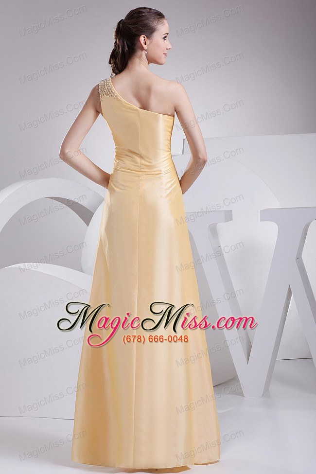 wholesale beading and ruching decorate one shoulder a-line yellow taffeta prom dress for 2013 floor-length
