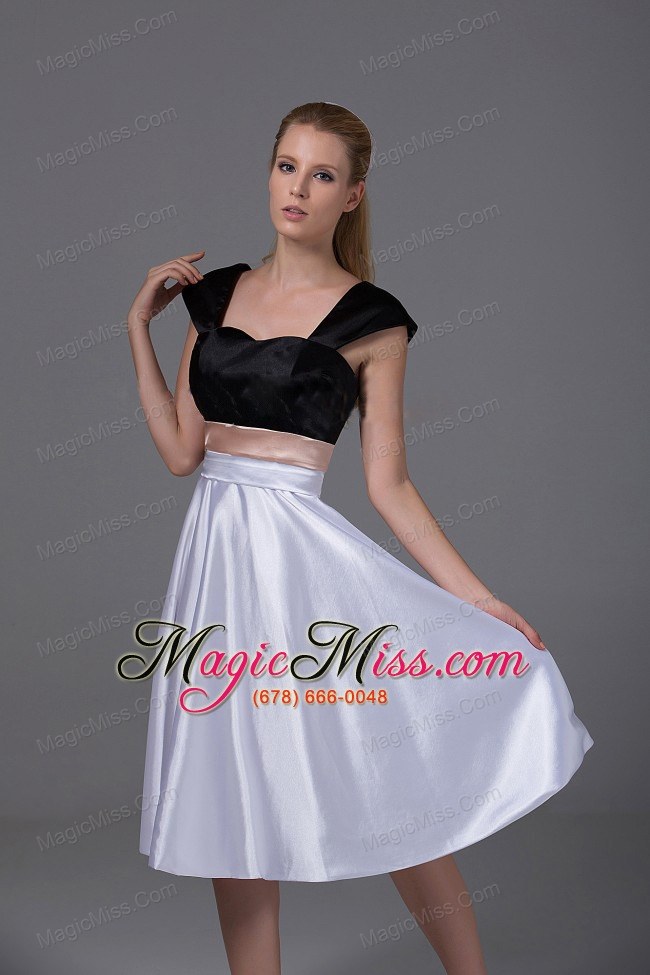 wholesale white and black satin knee-length 2013 prom dress cap sleeves