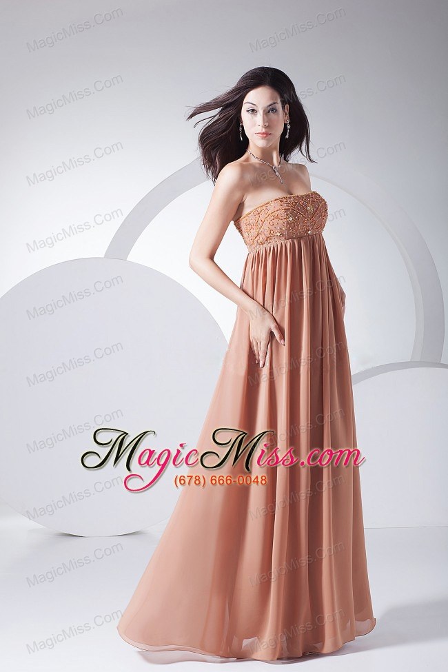 wholesale beading decorate bodice brown chiffon strapless floor-length 2013 prom dress