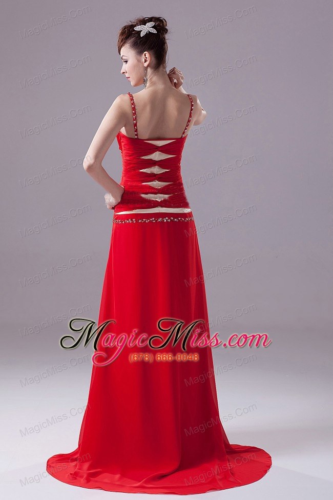wholesale sexy red prom dress with beading v-neck and brush train