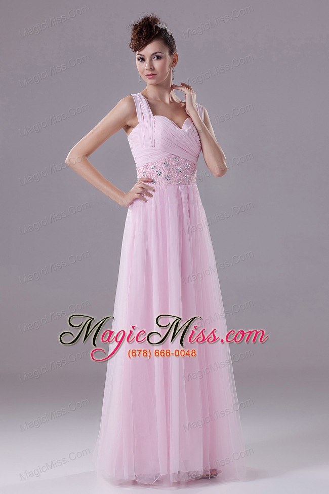 wholesale pink custom made prom dress with square beading tulle and floor-length