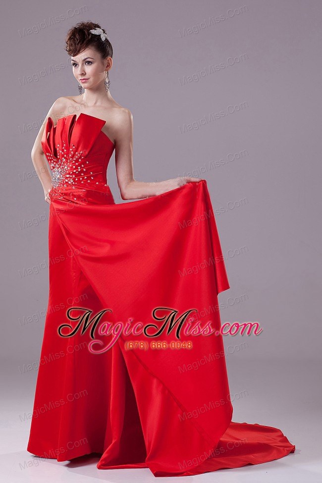 wholesale red prom dress with a-line beading strapless and satin