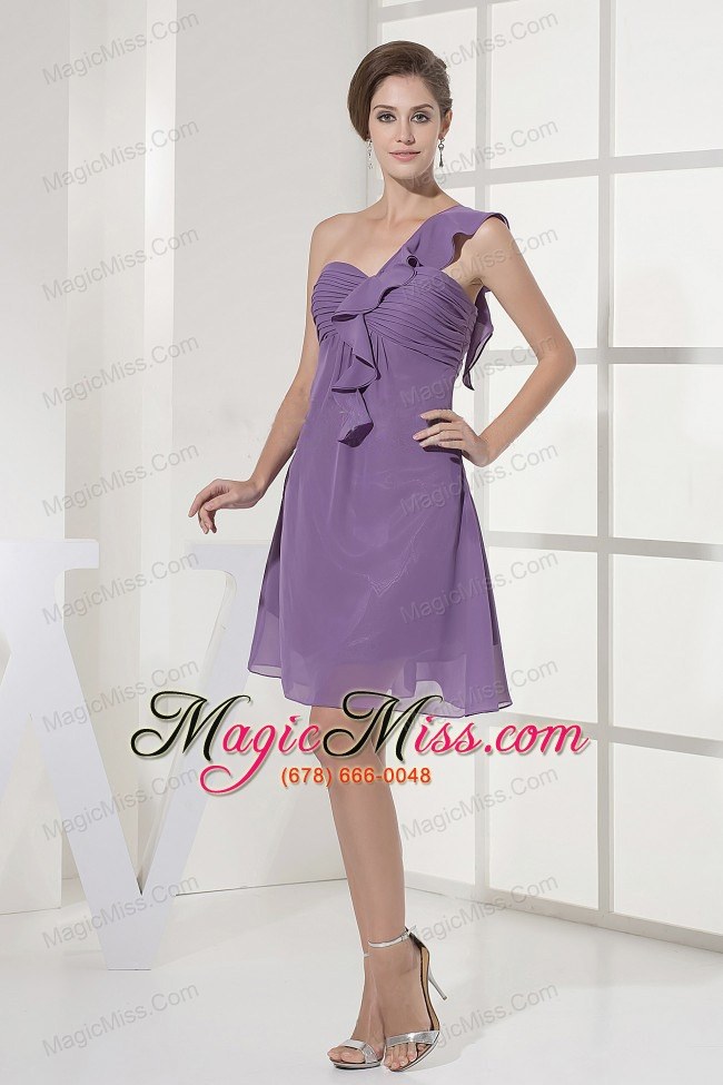 wholesale one shoulder and ruch for lilac prom dress with chiffon and mini-length