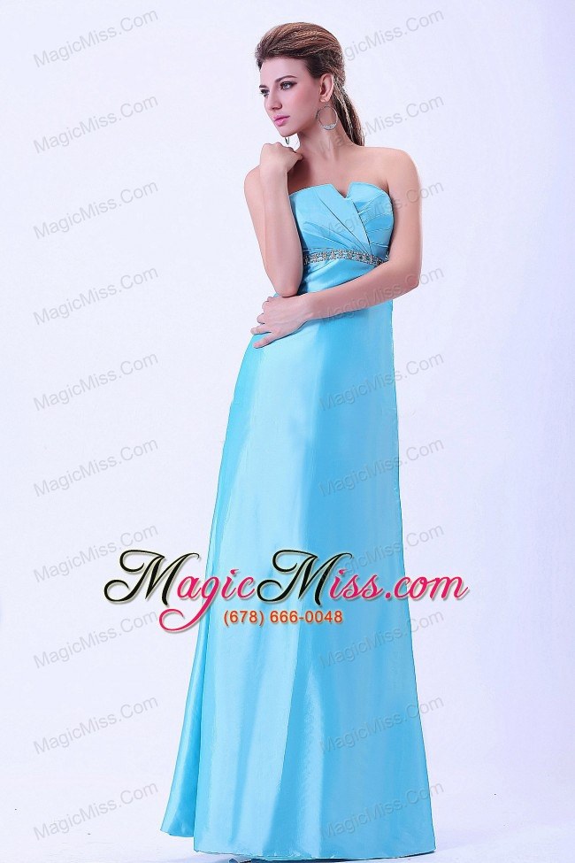 wholesale aqua blue beaded prom dress for custom made taffeta strapless