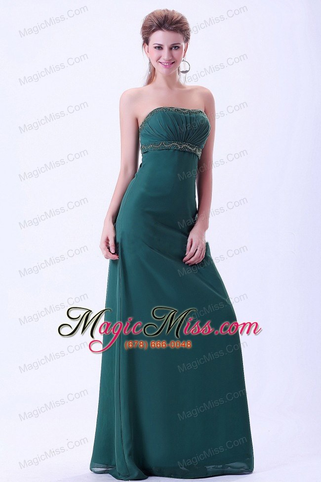 wholesale green prom / evening dress with beading and ruching chiffon