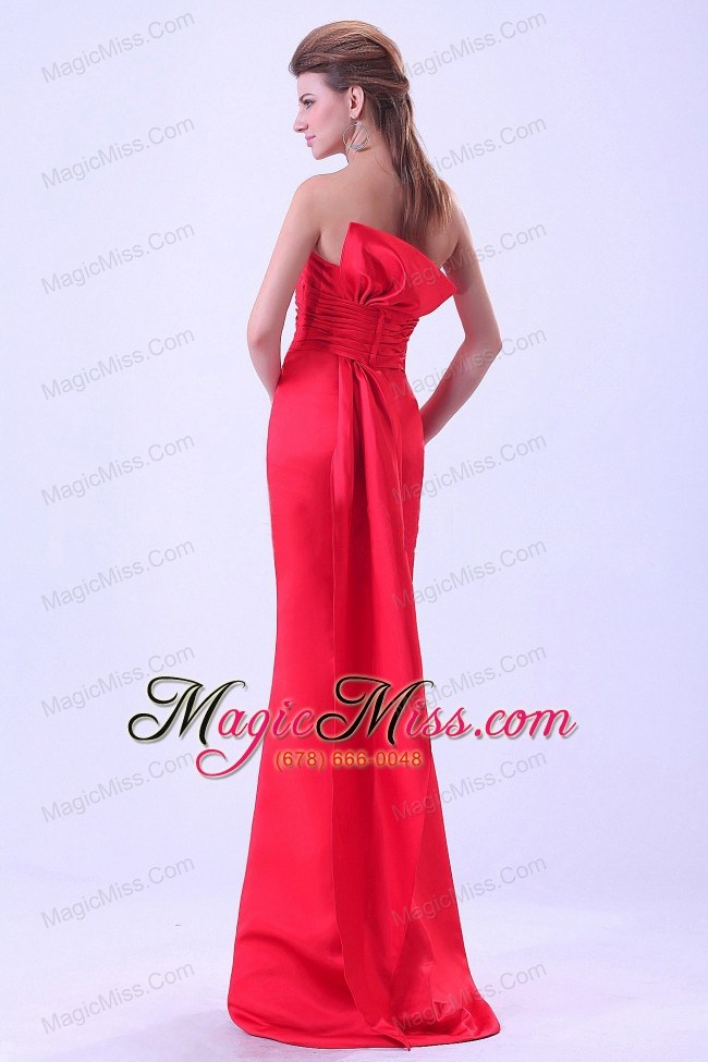 wholesale coral red mermaid prom dress strapless with brush train for custom made