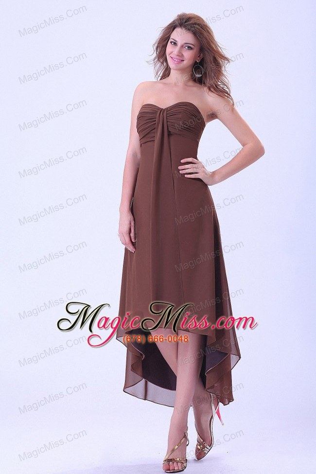 wholesale high-low prom / homecoming dress with sweetheart brown chiffon for custom made