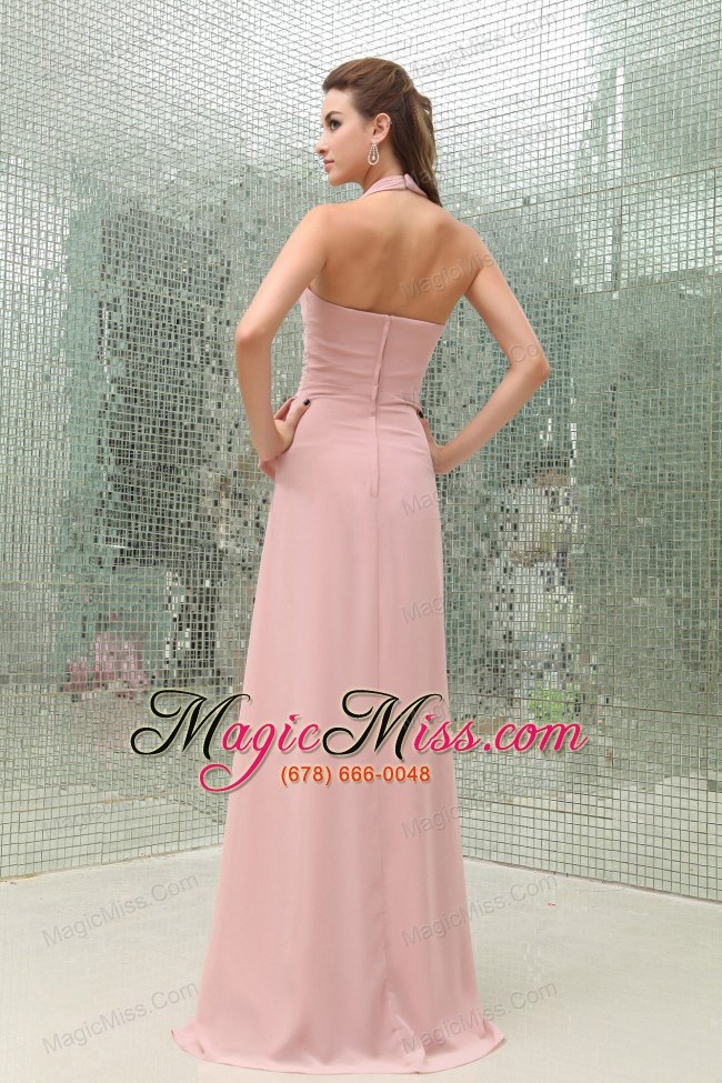 wholesale light pink halter prom dress with brush train chiffon
