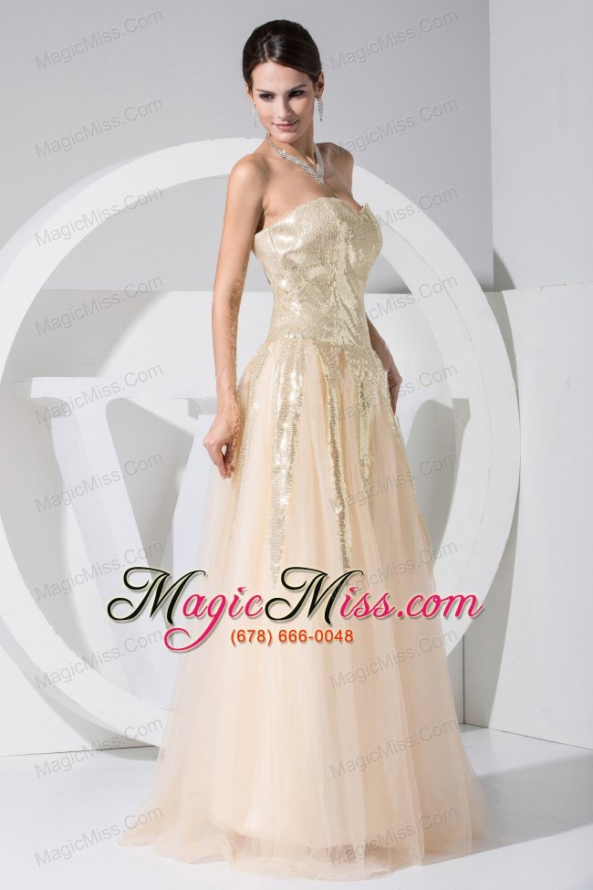 wholesale sequin decorate bodice tulle champagne floor-length 2013 prom dress