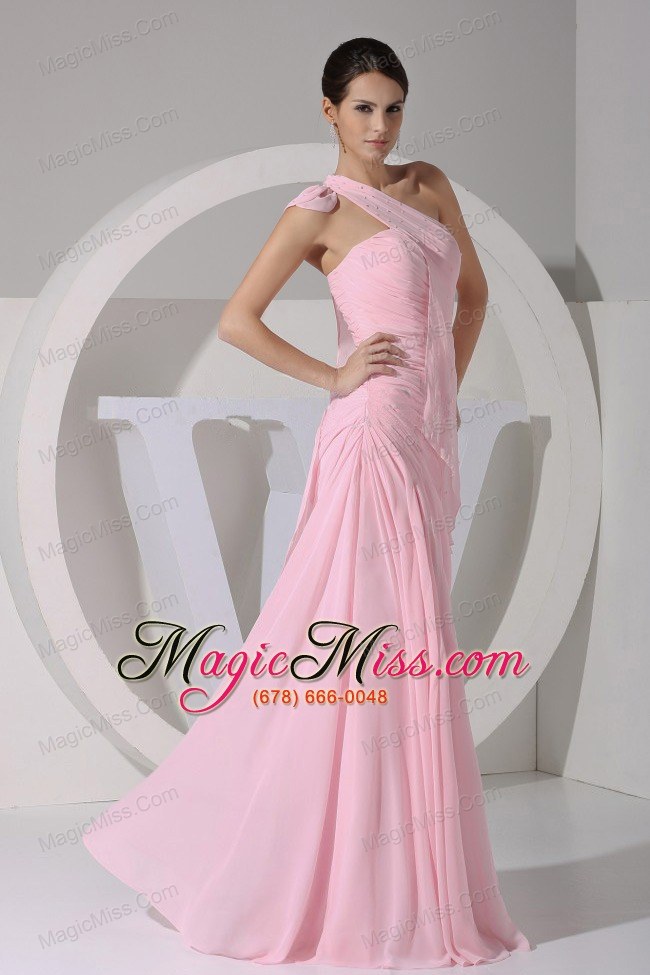 wholesale one shoulder pink chiffon floor-length 2013 prom dress