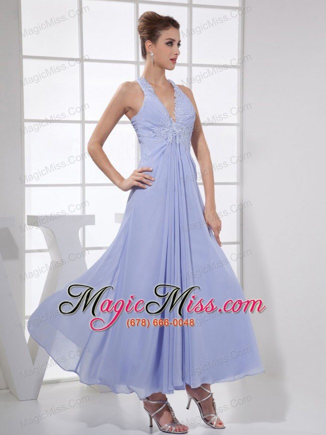 wholesale appliques v-neck lilac chiffon ankle-length 2013 prom dress