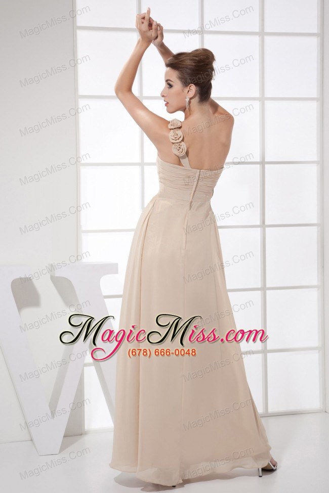 wholesale hand made flowers decorate bodice champagne chiffon one shoulder ankle-length 2013 prom dress