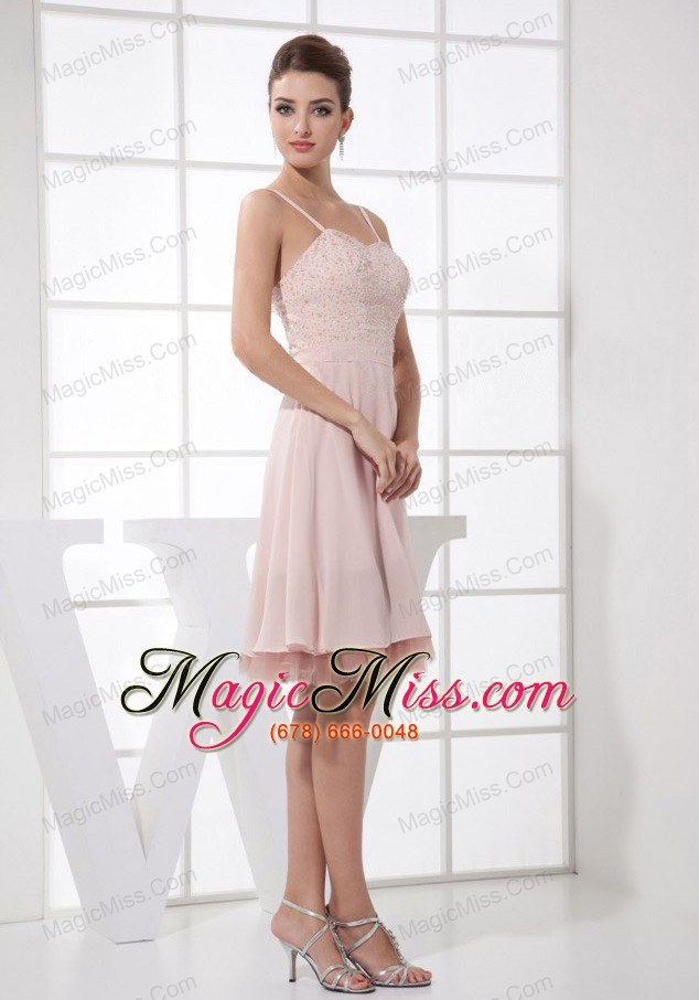 wholesale light pink beading decorate bodice straps knee-length 2013 prom dress