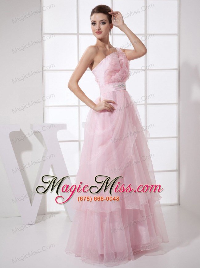 wholesale one shoulder beading custom made floor-length pink organza 2013 prom dress