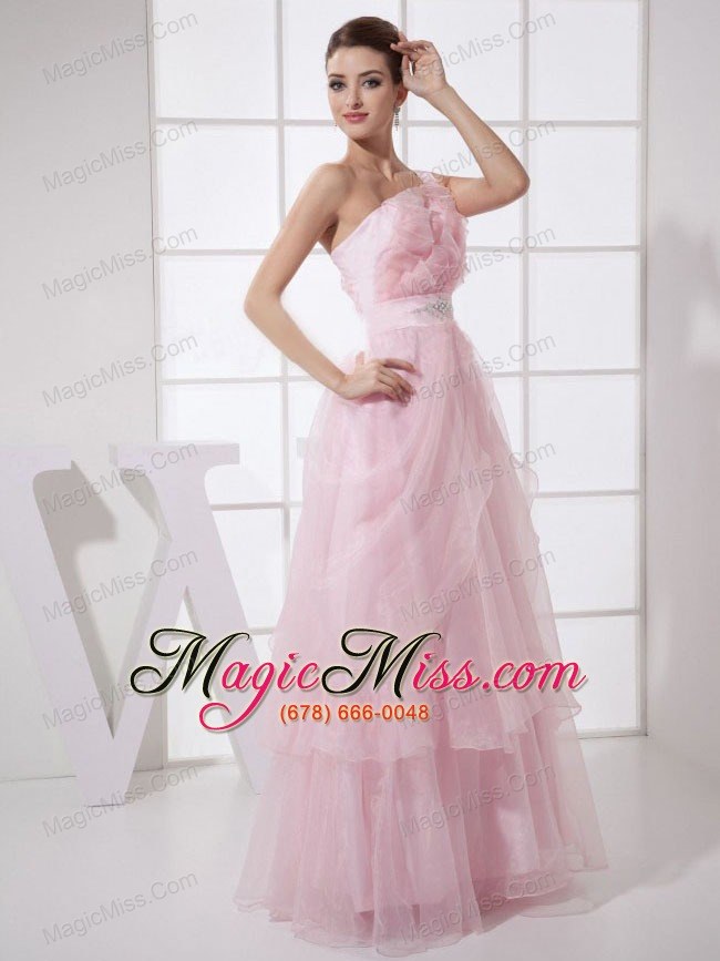 wholesale one shoulder beading custom made floor-length pink organza 2013 prom dress